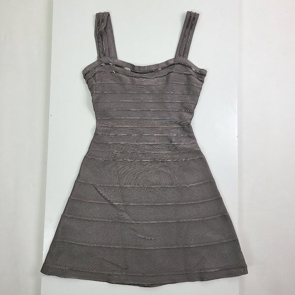 HERVE LEGER Gray Chain Trim Bandage Mini Dress - Picture 1 of 4